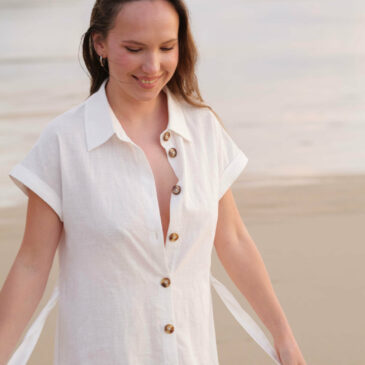 At the beach – in white dress